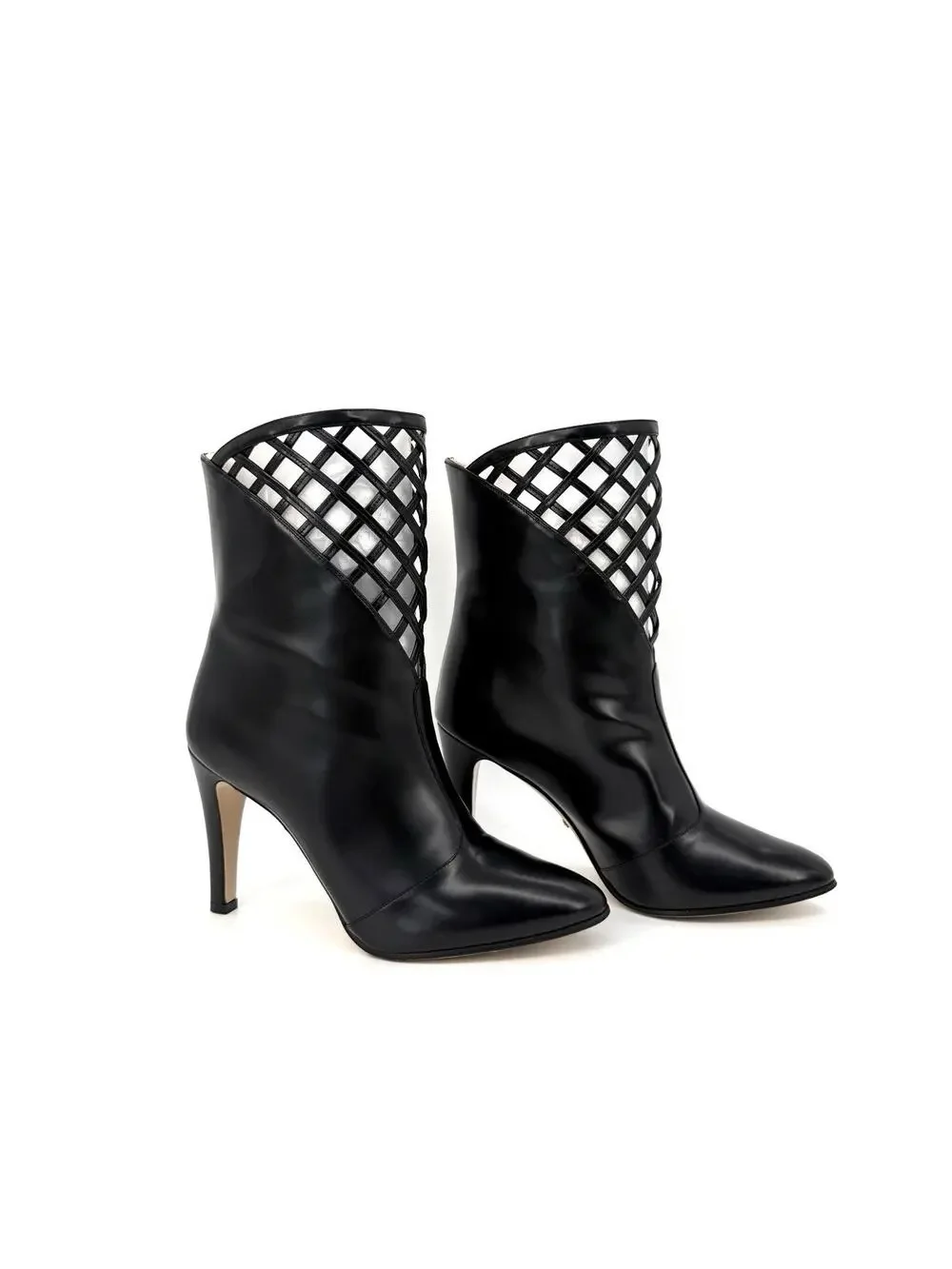 Gucci Lattice Cutout Ankle Boot Women EU 39.5 US 9.5 Black Leather